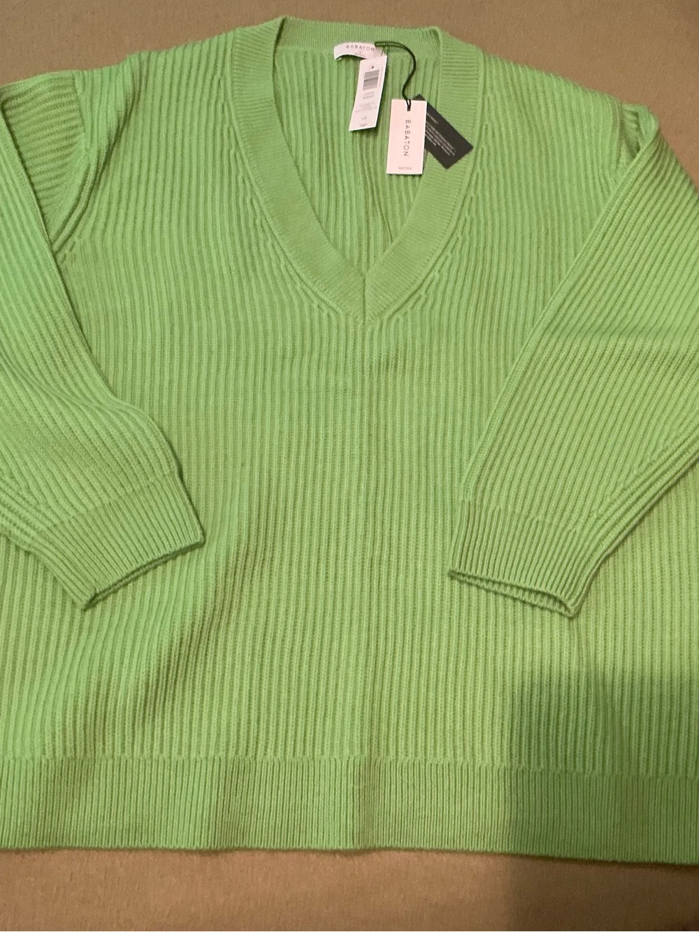 Aritzia Babaton Cucamelon Green Ribbed V-Neck Sweater